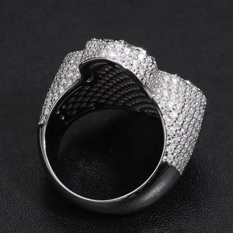Cross Ring Silver 925 Hiphop Ring with D Color Hand -set Moissanite Plated With Rhodium
