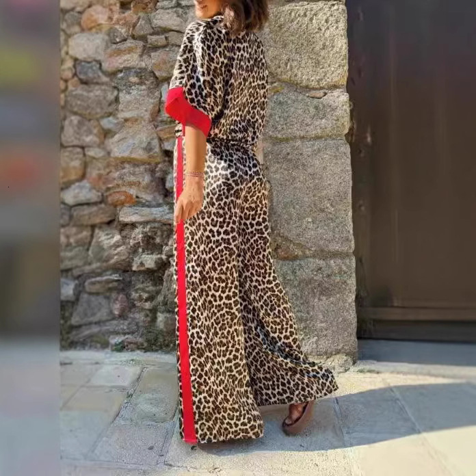 Two-piece Sets Plus Size Womens Clothing Spring Fashion Sexy Leopard Jacket Pants Suit Casual Splicing Large Size Outfits 240823