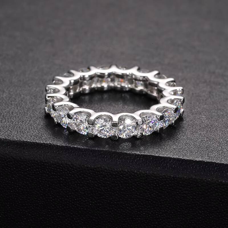 Luxury Engagement Jewelry Gold Plated 925 Sterling Silver 4mm VVS Moissanite Diamond Eternity Band Wedding Ring for Men Women