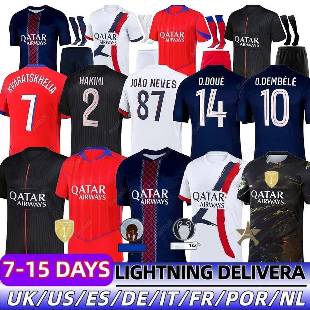 25 26 maillot de foot paris soccer jerseys O.Dembele Kvaratskhelia JOAO NEVES D.DOUE HAKIMI football shirt BARCOLA N.MENDES PACHO Kits psgjersey