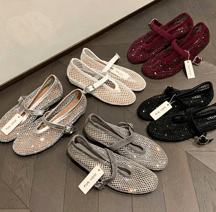 Women's Shiny Buckle Strap Gypsophila Ballet Shoes Height-Increasing Breathable Sandals