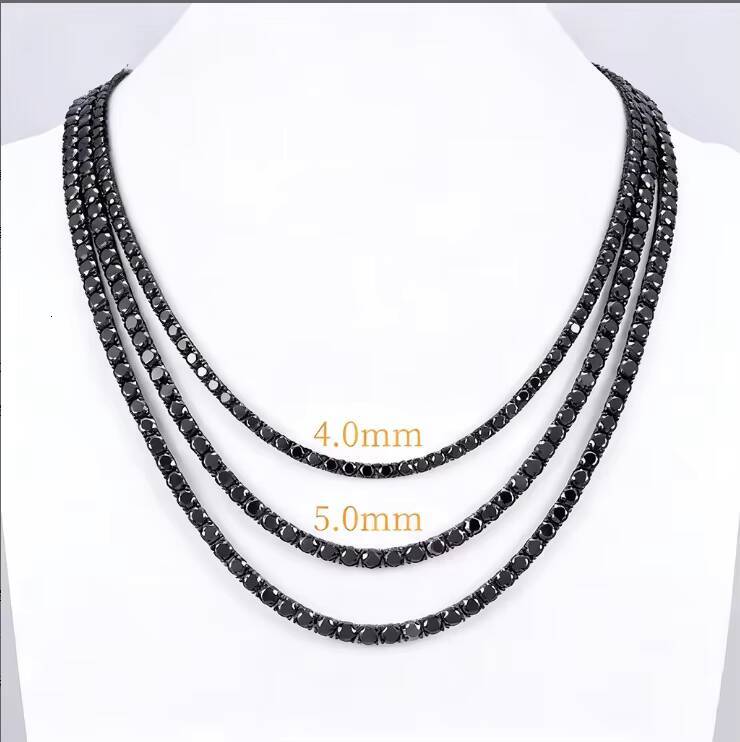 20MM-65MM Black Moissanite Tennis Chain Necklace 925 Silver 18K Gold Plated Iced Out Hip Hop Custom Jewelry Necklace