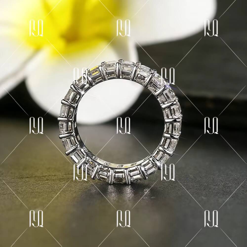 Emerald Cut Moissanite Full Eternity Band 925 Sterling Silver Light Luxury Minimalist Ring Cross-Border Exclusive Wholesale