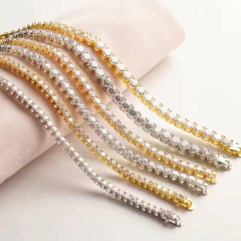 Wholesale 2mm 3mm 4mm 5mm 65mm Hip Hop Jewelry 925 Sterling Silver Tennis Chain Iced Out Moissanite Tennis Chain Necklace