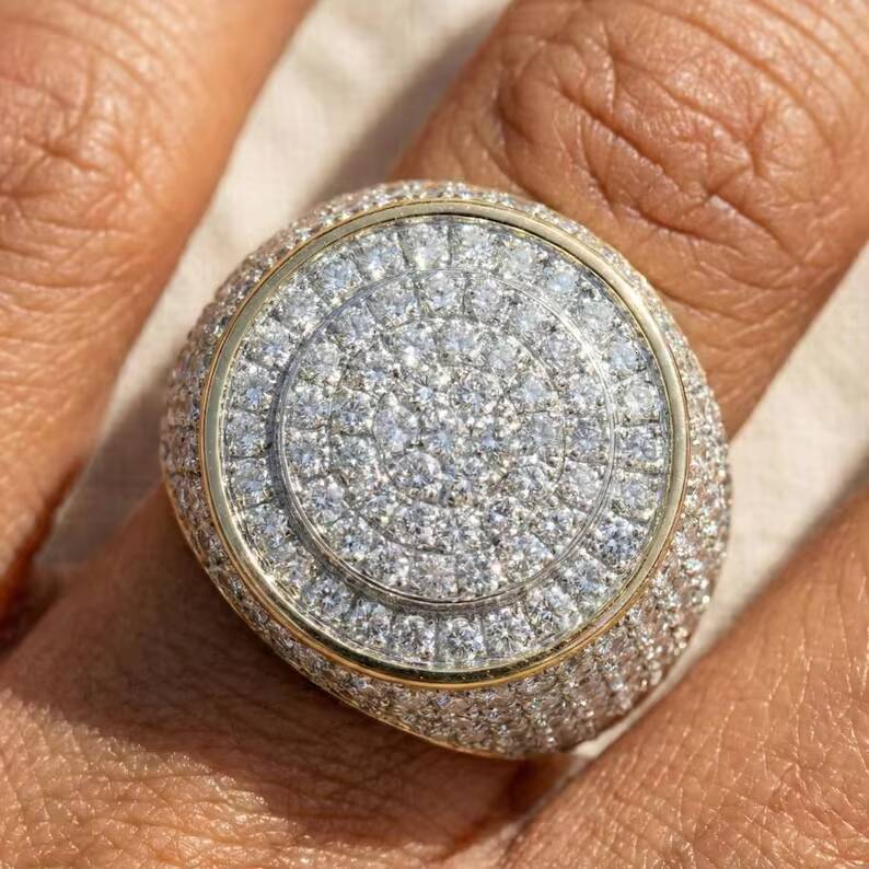 Premium Iced Out Round Cluster VVS Moissanite Diamond Ting Hip Hop Statement Ring 925 Sterling Silver Ring For Men Wear