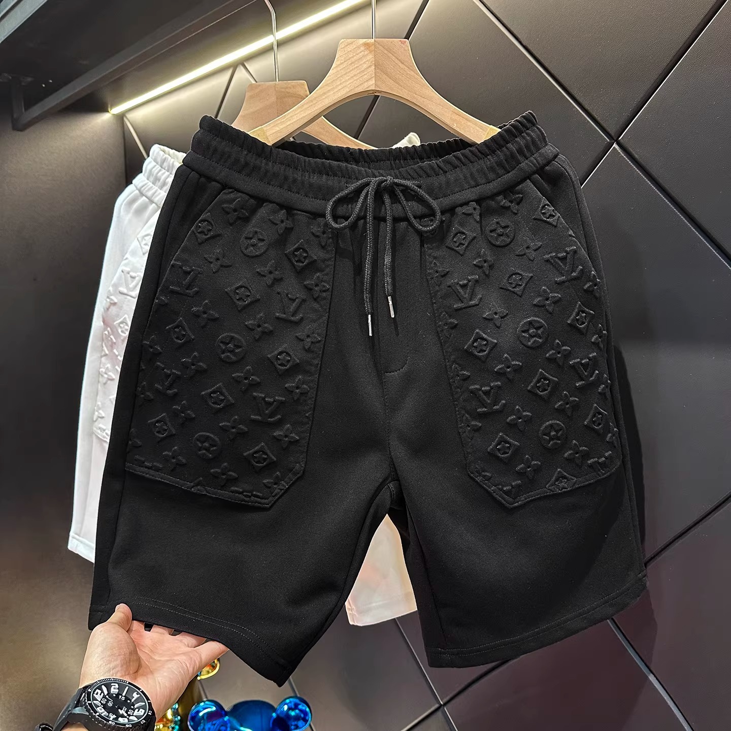 High-end trendy brand fashionable lettered jacquard five-pocket pants for men - summer new style casual sports shorts, straight-leg pants