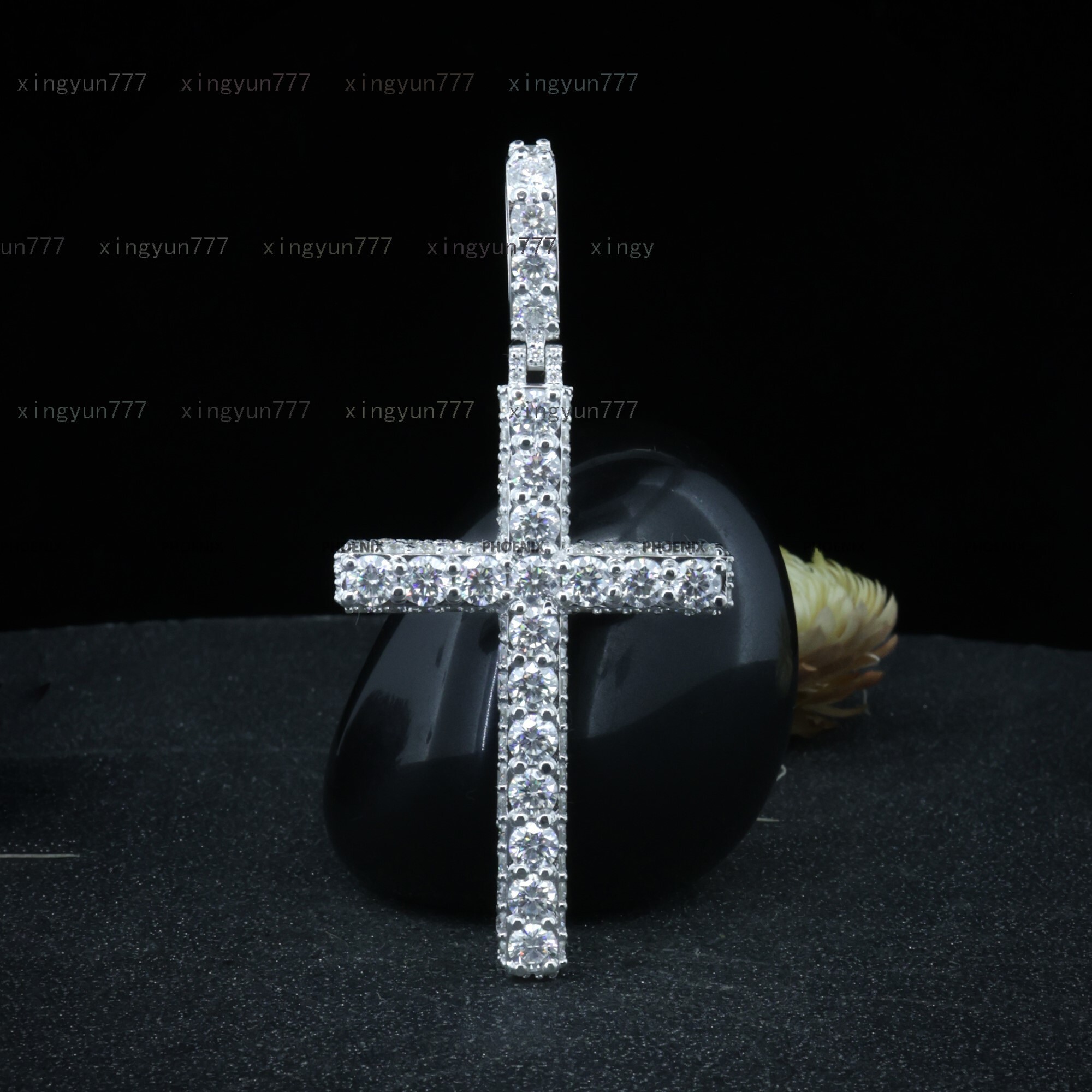 Moissanite Diamond Round Brilliant Cut Cross Pendant Rapper Style 925 Sterling Silver Hip Hop Jewelry by Phoenix Enterprise