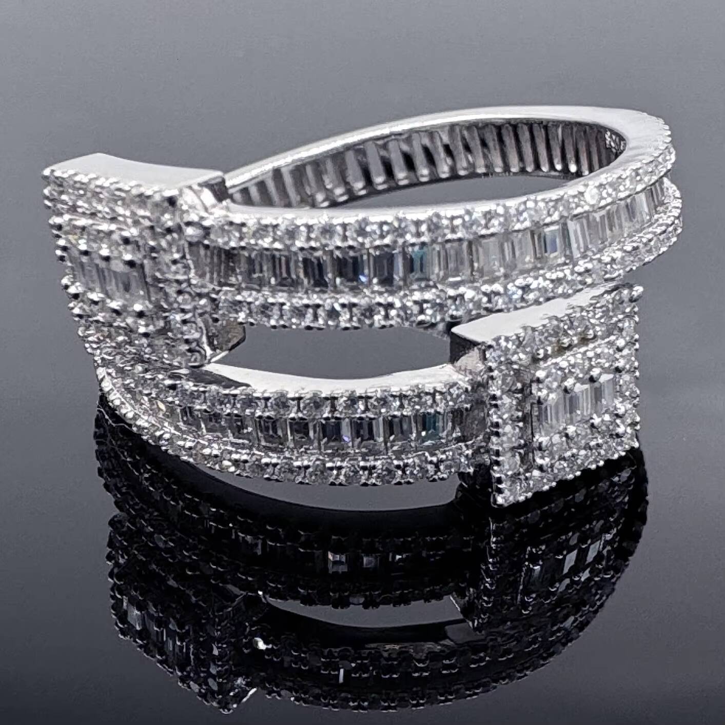 Hip Hop Vvs Iced Out Moissanite Rings Men Women Baguette Sterling Silver 925 Moissanite Ring