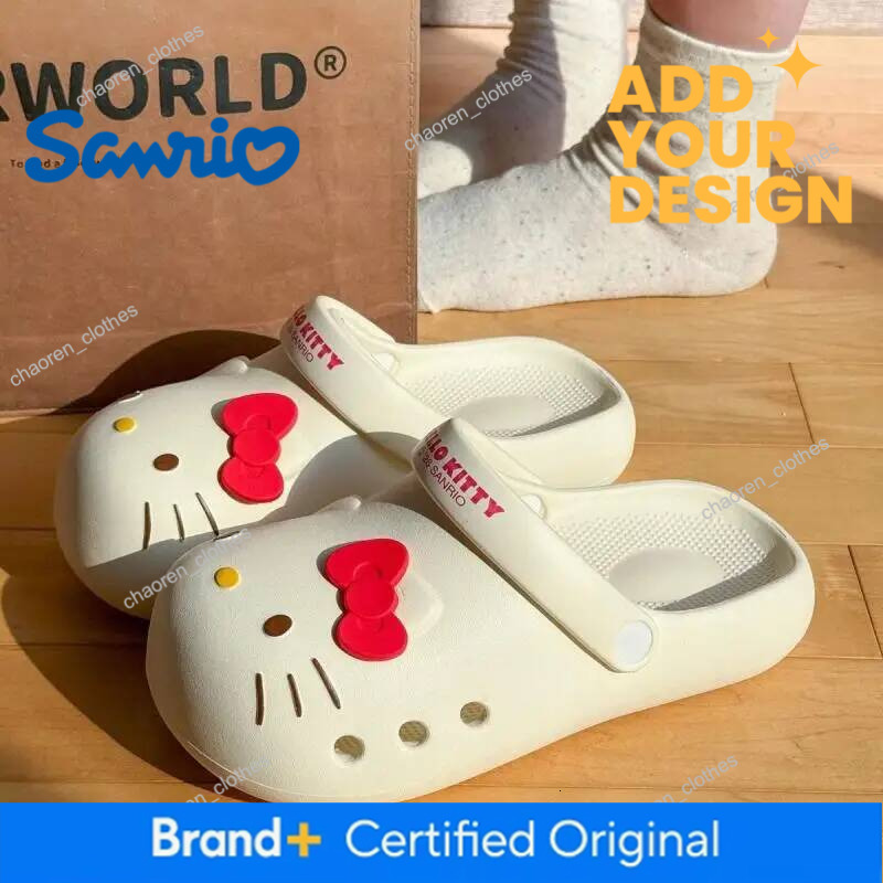 Croc Shoes Girls Hello Kitty Non-Slip Sandals For Summer New Sanrio Thick-Soled Heightening Slippers Fashionable Breathable Luxury Goods