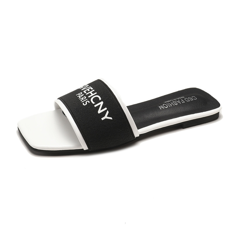 Women's Letter Print Heeled Slides Fashion Slip-on Dress Sandals Korean-style letter print flat summer outdoor wear slip-on sandals for beach