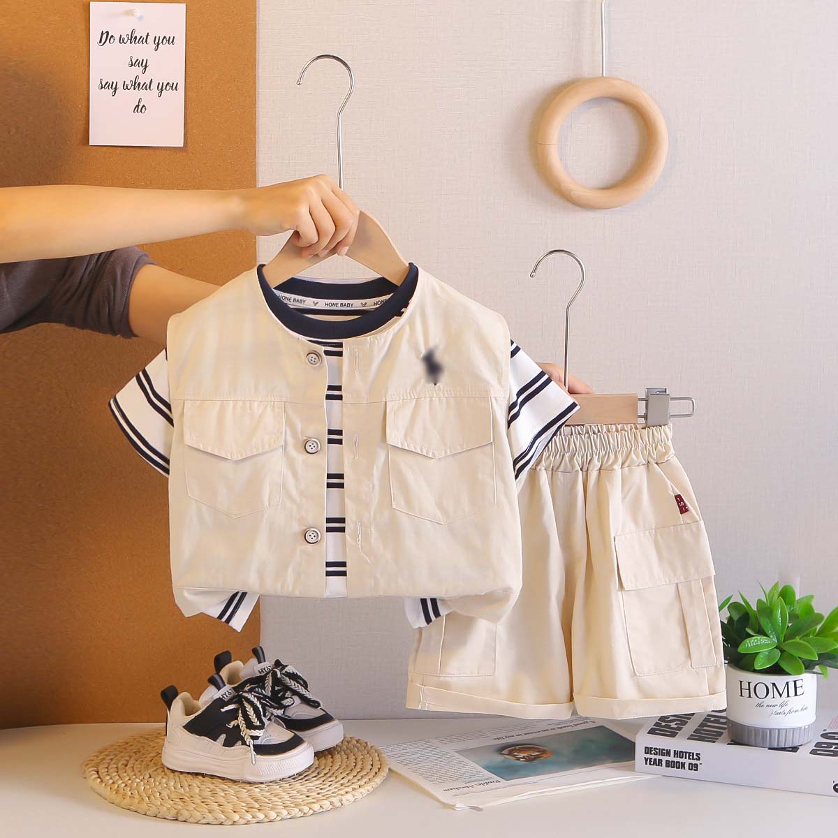 0-5 Years New Baby Boy Summer Clothes Luxury Designer Solid Color Sleeveless Vest + Striped Short Sleeve T-shirts + Short 3 Piece Set Kids Clothing Toddler Boys Outfits