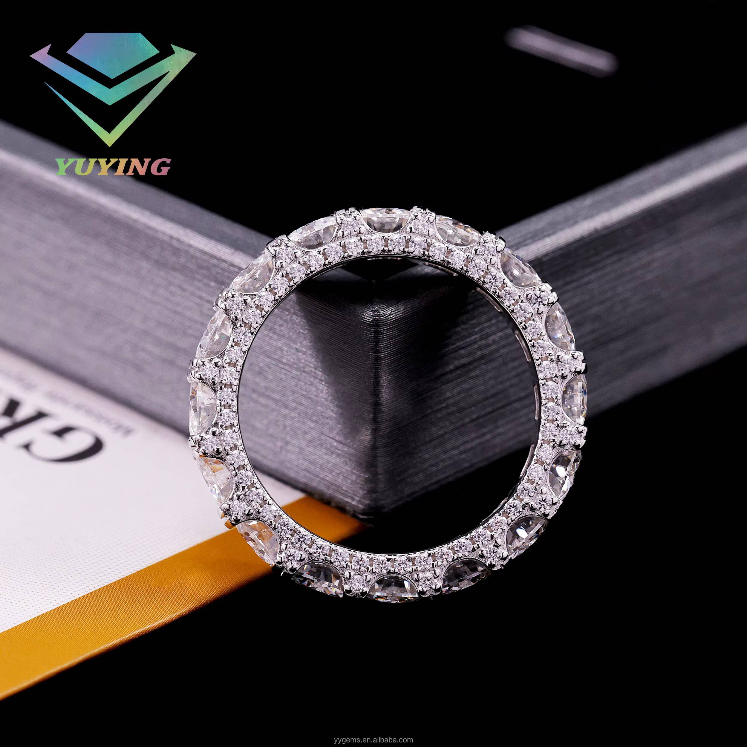 Hip Hop 18K Gold Plated S925 Silver Tennis Ring Pointer Ring VVS Diamond Fully Iced Out Moissanite Men Ring