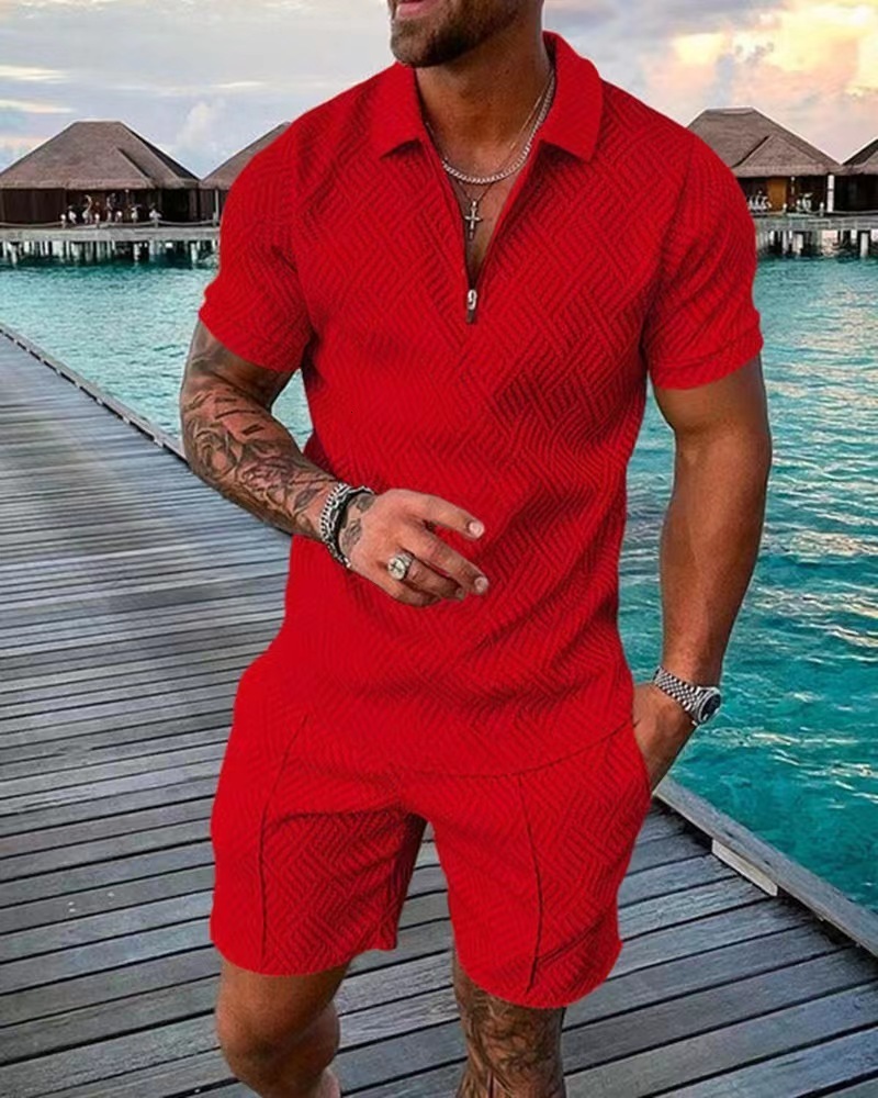 New Mens Printed Polo Shirt Set Turn-down Collar Short Sleeve Pullover Casual Mens T-shirt