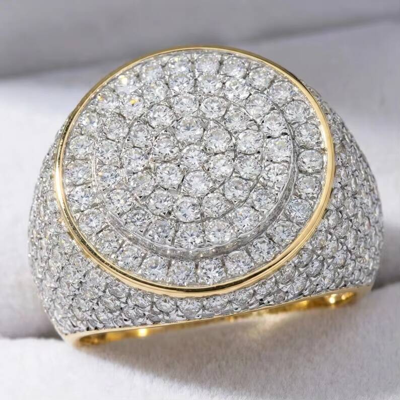 Premium Iced Out Round Cluster VVS Moissanite Diamond Ting Hip Hop Statement Ring 925 Sterling Silver Ring For Men Wear