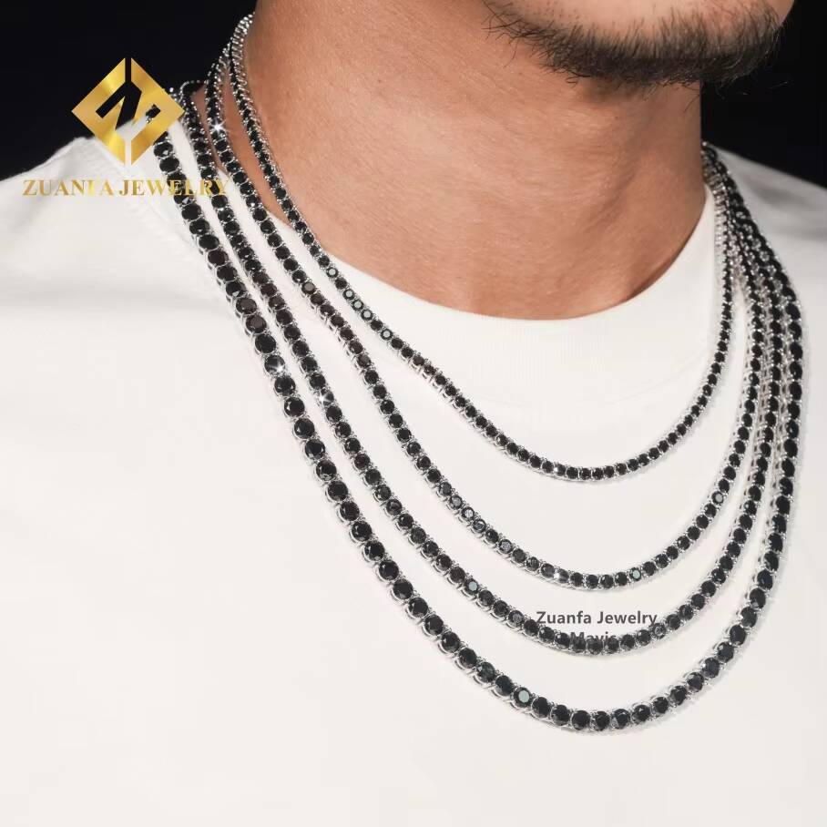 Worldwide Shipping Hip Hop Iced Out Tennis Necklace 925 Sterling Silver 3MM 35MM 4MM 5MM VVS Black Moissanite Tennis Chain