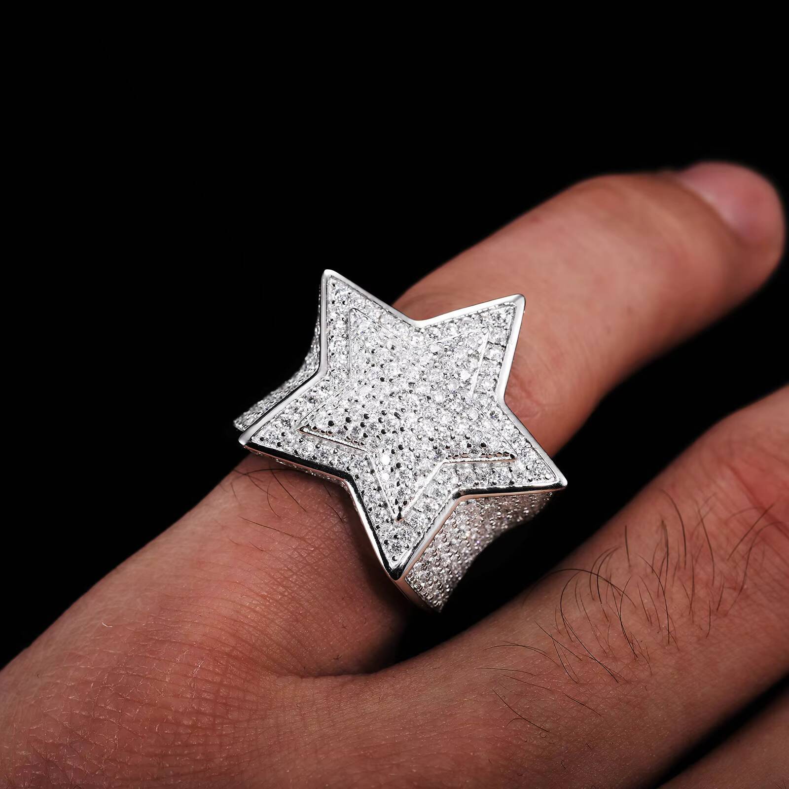 Pass Diamond Tester Moissanite Star Ring Gold Plated 925 Sterling Silver VVS Mossanite Iced Out Hip Hop Jewelry for Men Women