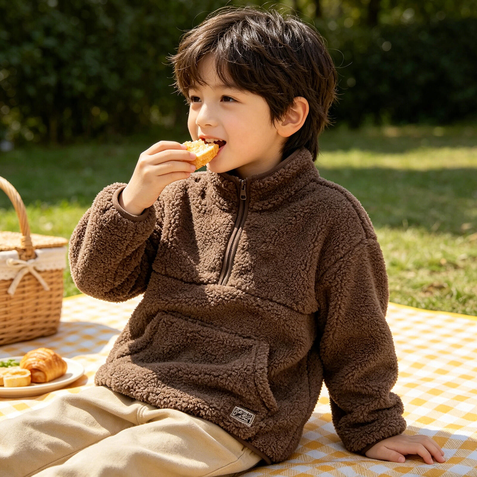 Kids Teddy Fleece Half Zip Sweatshirt Stand Collar Pullover
