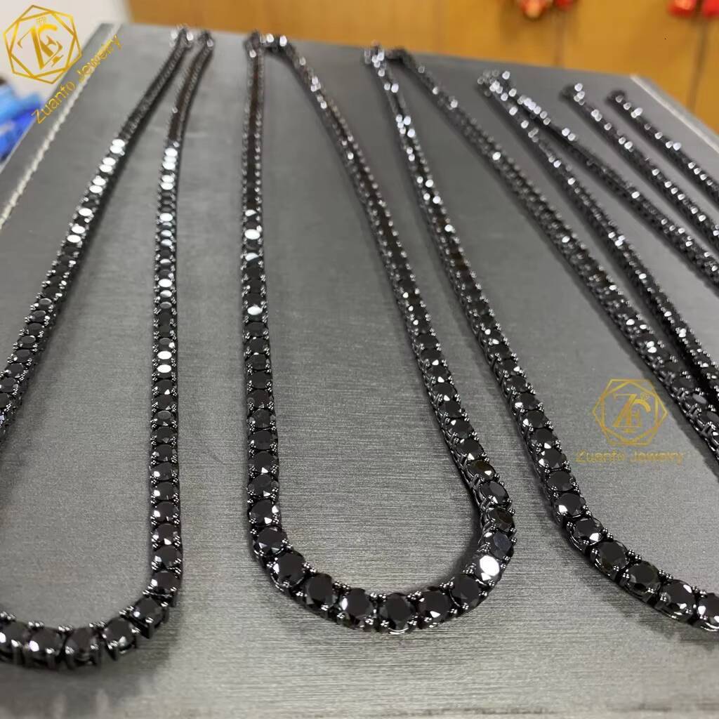 Custom Fine Jewelry 2mm 3mm 4mm 5mm 65mm VVS Moissanite Tennis Chain Bracelets 925 Silver Black Moissanite Tennis Necklace