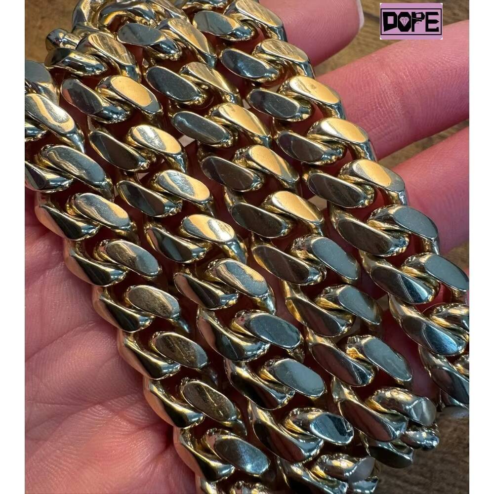 Hip Hop Real Gold Plated Miami Cuban Link Chain Necklace Men 925 Sterling Silver Gold Cuban Chain