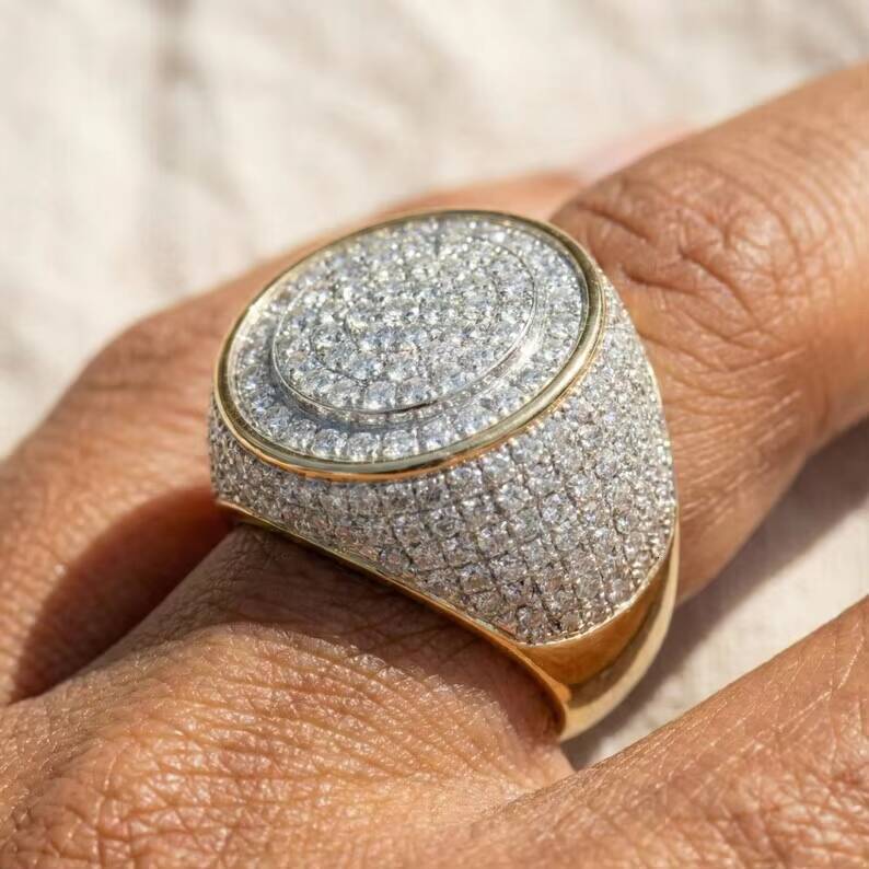 Premium Iced Out Round Cluster VVS Moissanite Diamond Ting Hip Hop Statement Ring 925 Sterling Silver Ring For Men Wear