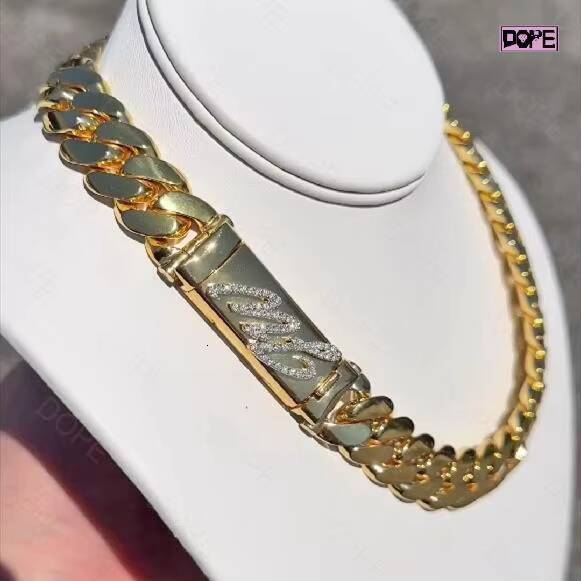 Hiphop 18mm Cuban Chain 925 Silver Monaco Chain Miami Custom VVS Moissanite Clasp Plain Cuban Link Chain