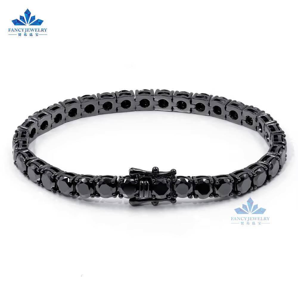 Fancy Jewelry Iced Out Tennis Chain Necklace 925 Sterling Silver Diamond 4mm Black Moissanite Tennis Chain
