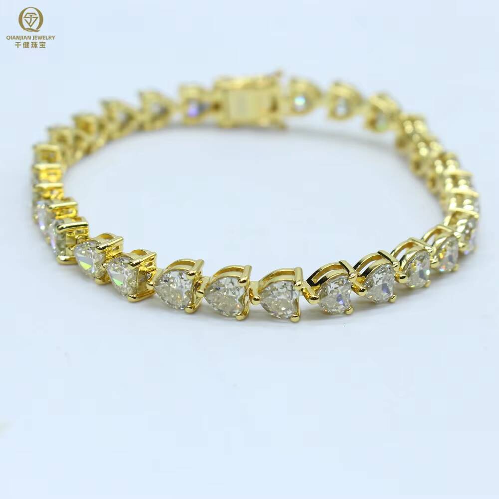 7Inches 925 Sterling Silver VVS Moissanite Tennis Link Chains 5mm Heart Cut Yellow Moissanite Tennis Bracelet Gift for Women