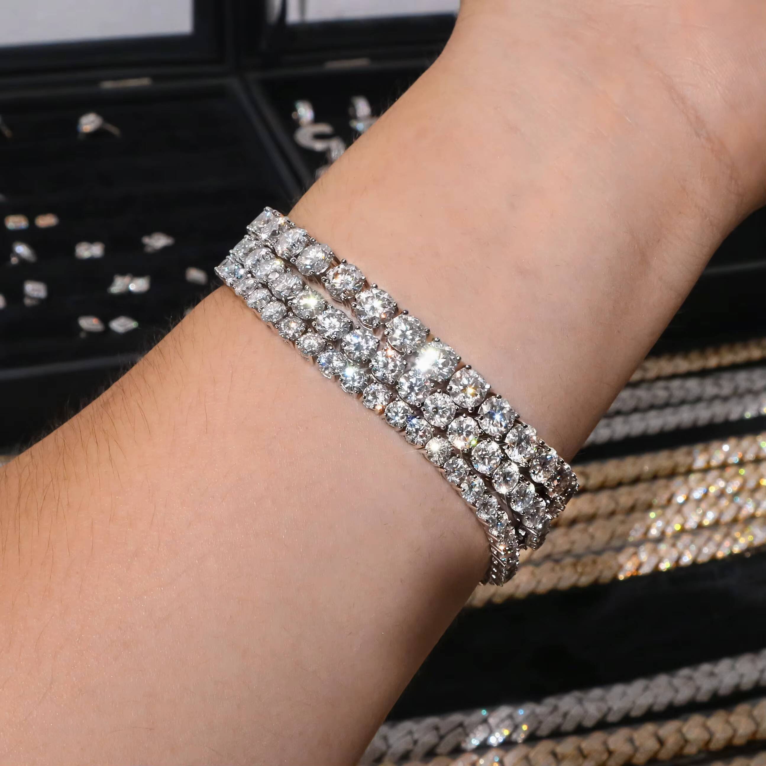 Iced Out Moissanite Bracelet Tennis Chain Men 4mm 5mm 6mm 925 Silver Bling Moissanite Tennis Chain