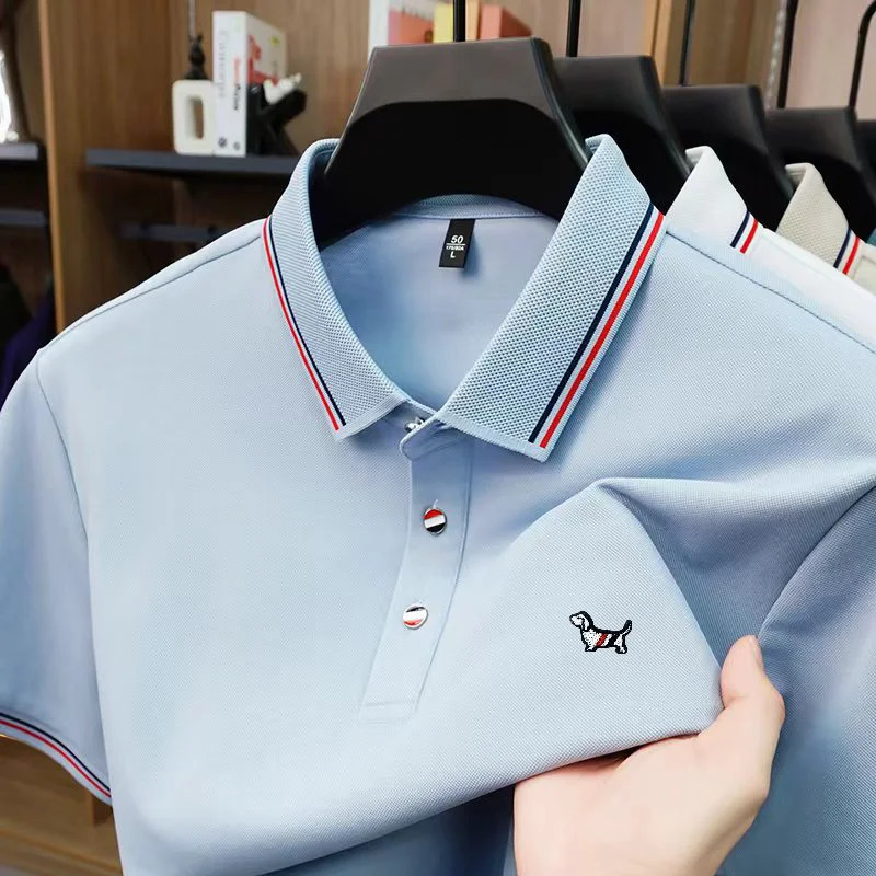 y Man ShortSleeved Polo Shirt Lapel Button SilkContaining Dog Embroidery British Style TShirt Outdoor Leisure Mens Wear 260410