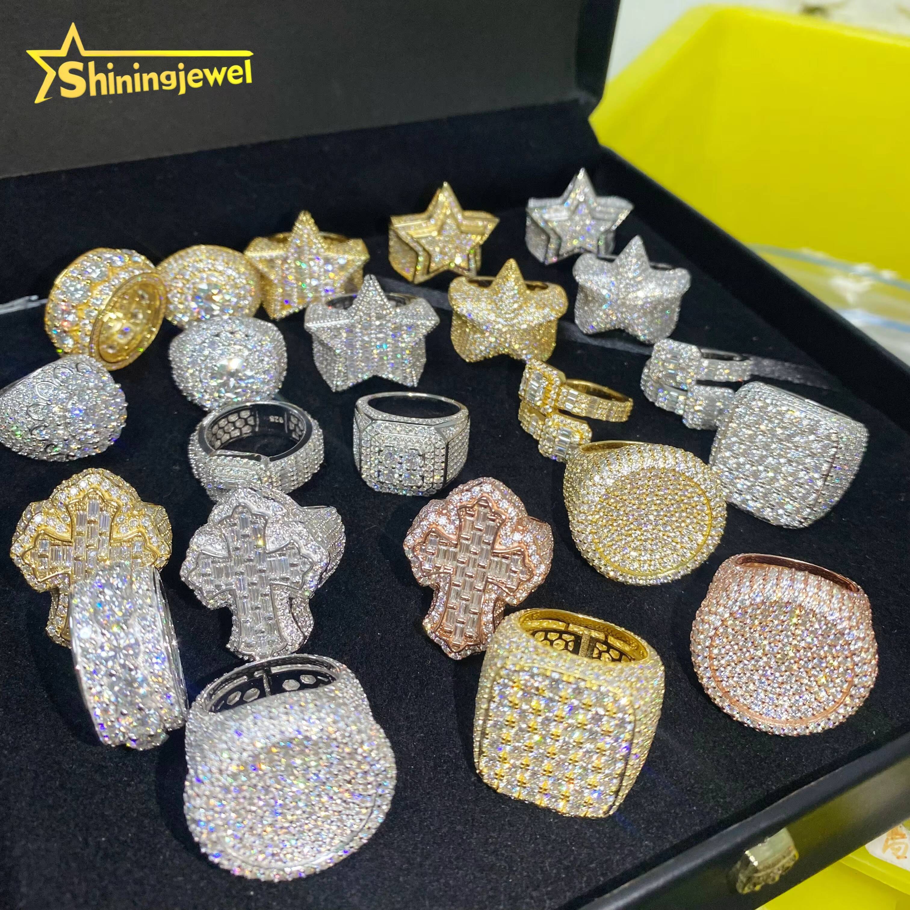 Hot Sale Multiple Choices Custom Iced Out Hip Hop Men Ring VVS Moissanite 925 Sterling Silver Rings Diamond Jewelry Ring for Men