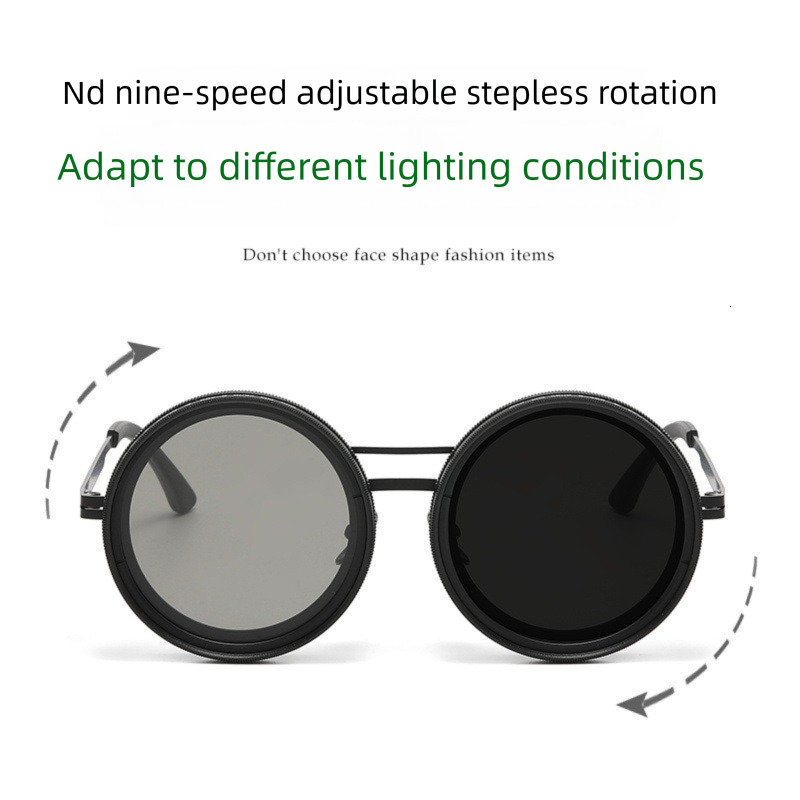 ND Level 9 Adjustable Dimming Designer Sunglasses Stepless Rotating Filter Outdoor Retro Personalized Polarized Sunglasses Steampunk Style Glasses