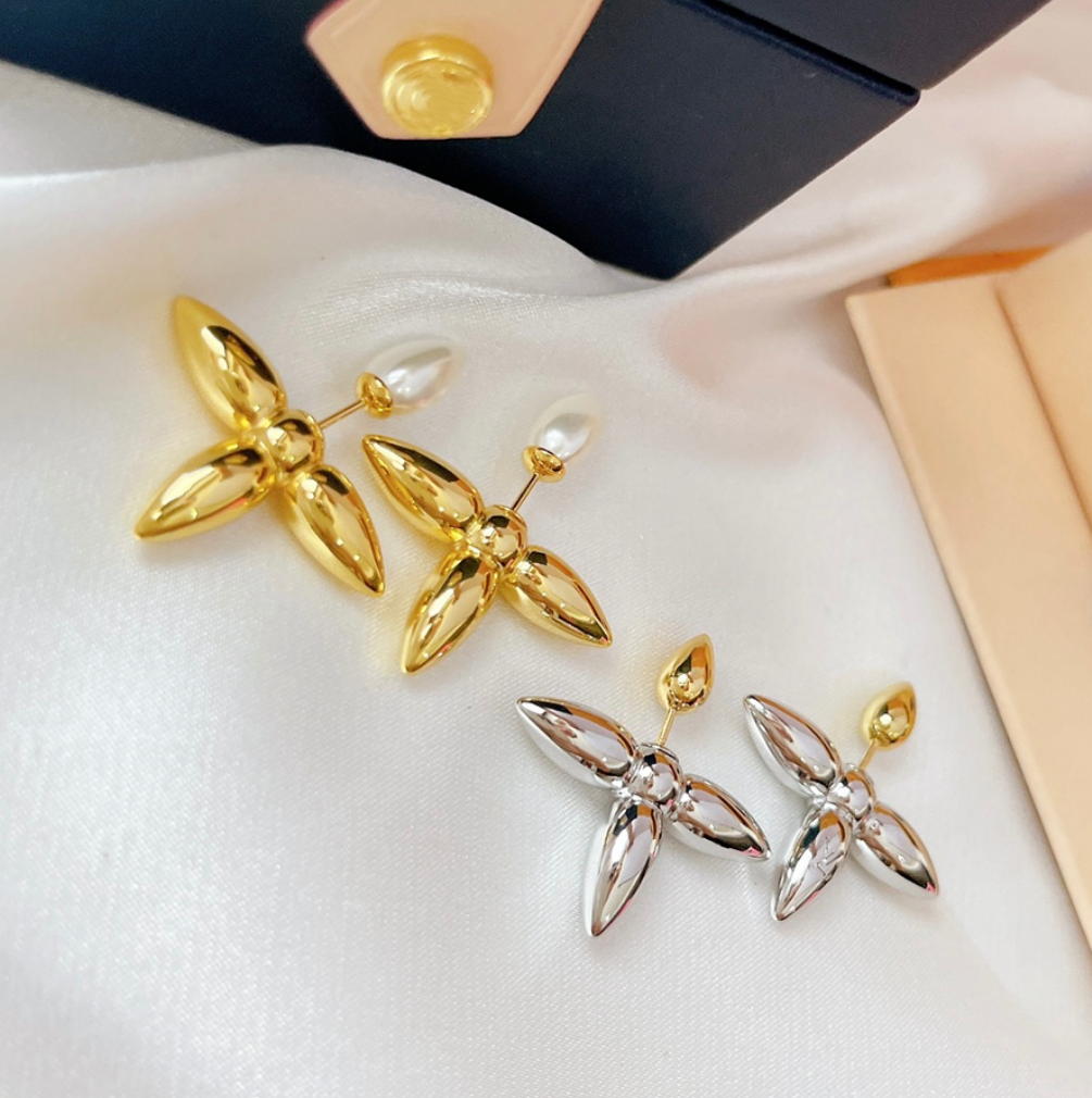 Designer lvs earrings lvness lousi louise Fashion Women Brass Designer Earrings Gold Plated Copper Earrings Flower Letter Stud Crystal Pearl Wedding Jewelry M07