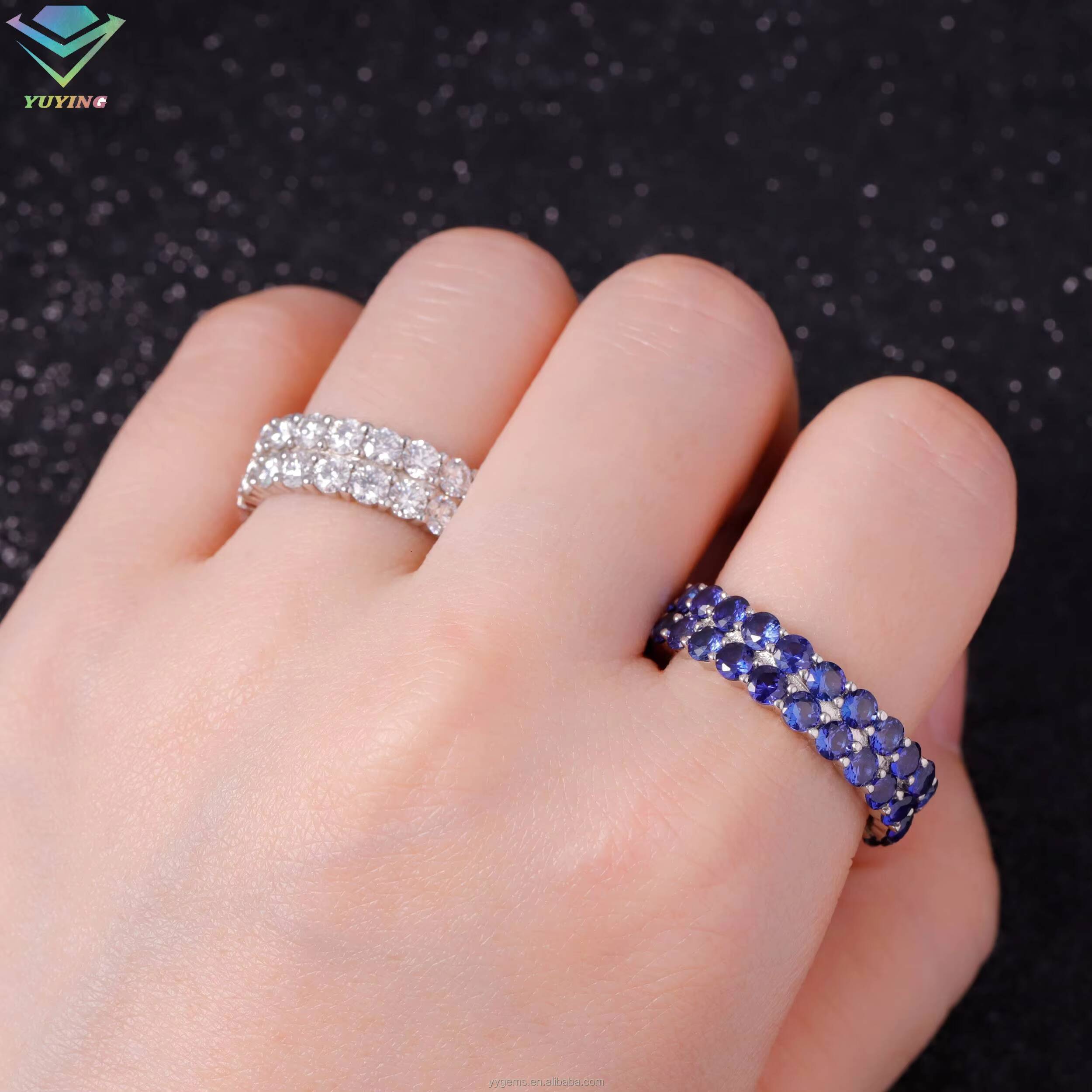 Fashion Blue Diamond Cuban Ring Fine Jewelry 925 Sterling Silver Ring for Men Women Lab Grown Sapphire Diamond Cuban Ring
