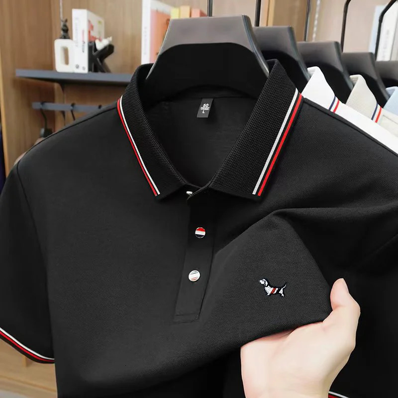 y Man ShortSleeved Polo Shirt Lapel Button SilkContaining Dog Embroidery British Style TShirt Outdoor Leisure Mens Wear 260410