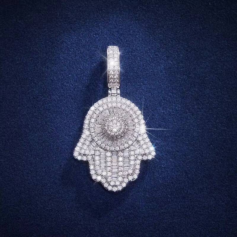 Religious Mossanite Pendant 925 Silver Iced Out Hamsa Charm VVS Diamonds Custom Moissanite Pendant