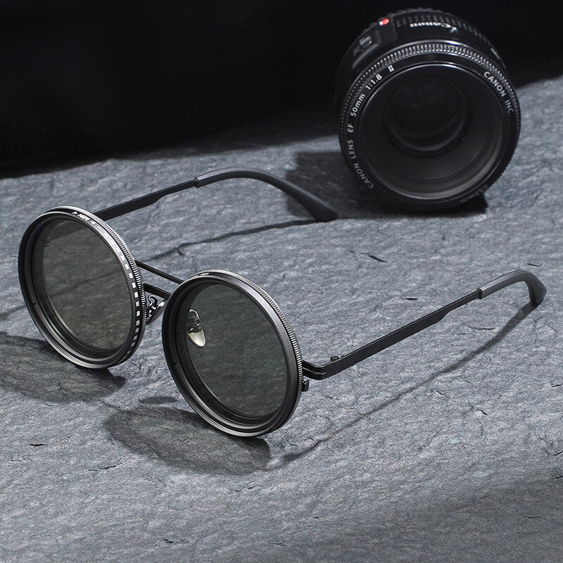 ND Level 9 Adjustable Dimming Designer Sunglasses Stepless Rotating Filter Outdoor Retro Personalized Polarized Sunglasses Steampunk Style Glasses
