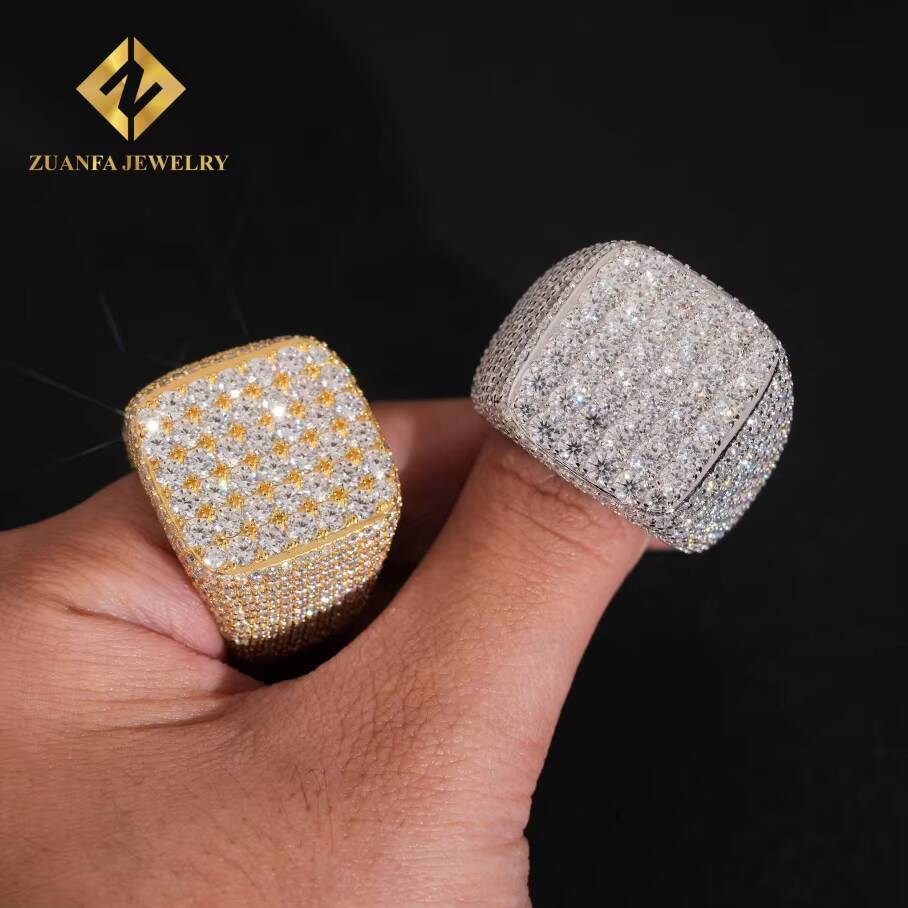 Hot Sale Jewelry New Design Round Diamond Hip Hop 925 Silver Iced Out VVS Mens Moissanite Ring