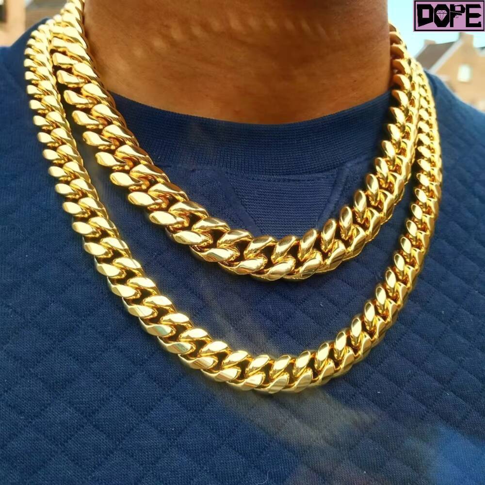 Hip Hop 16mm Miami Cuban Chain Plain Men Rappers Necklace 925 Silver Gold Plated Cuban Link Chain