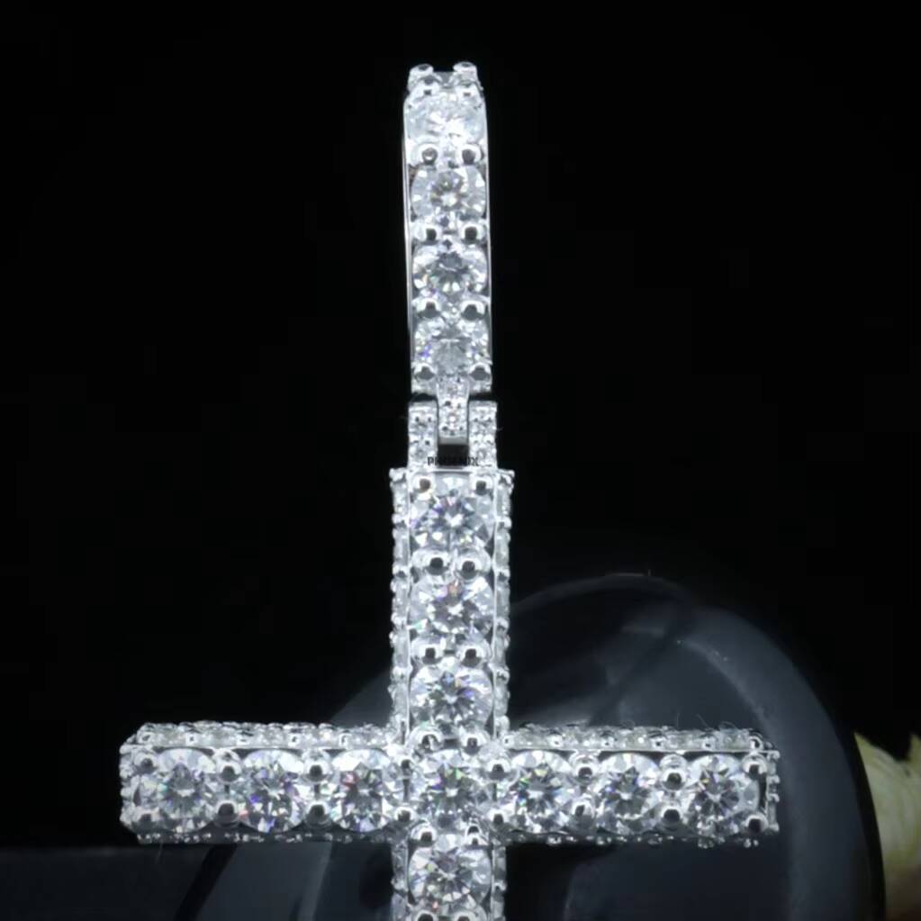 Moissanite Diamond Round Brilliant Cut Cross Pendant Rapper Style 925 Sterling Silver Hip Hop Jewelry by Phoenix Enterprise