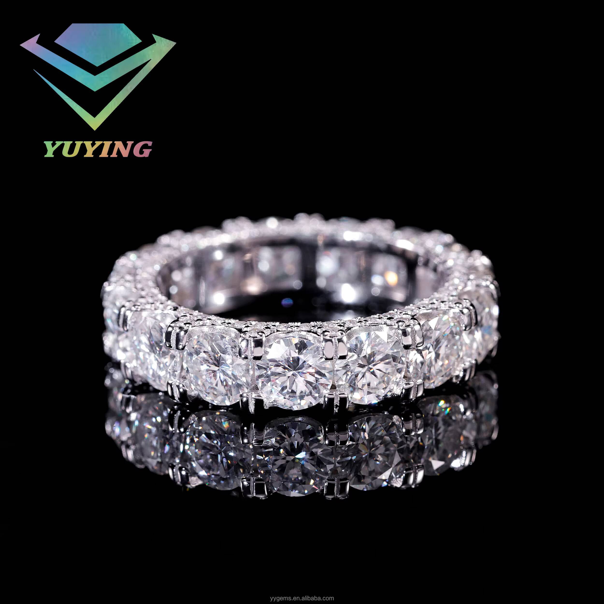 Hip Hop 18K Gold Plated S925 Silver Tennis Ring Pointer Ring VVS Diamond Fully Iced Out Moissanite Men Ring