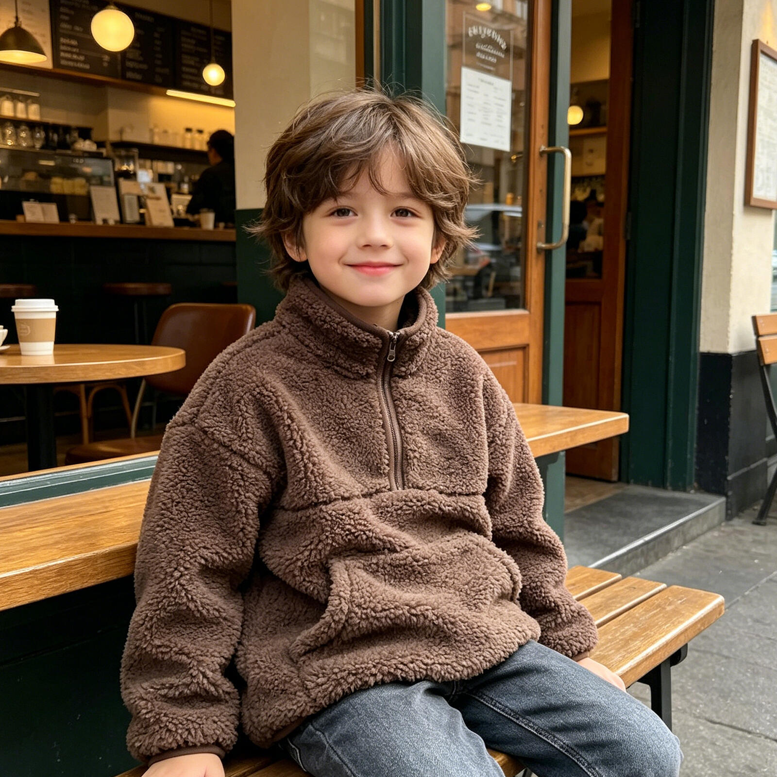 Kids Teddy Fleece Half Zip Sweatshirt Stand Collar Pullover