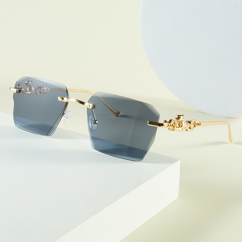 Luxury New Metal Frameless Leopard Print Designer Sunglasses Korean Square Small Frame Fashionable Sunglasses Trendy Versatile Sunglasses