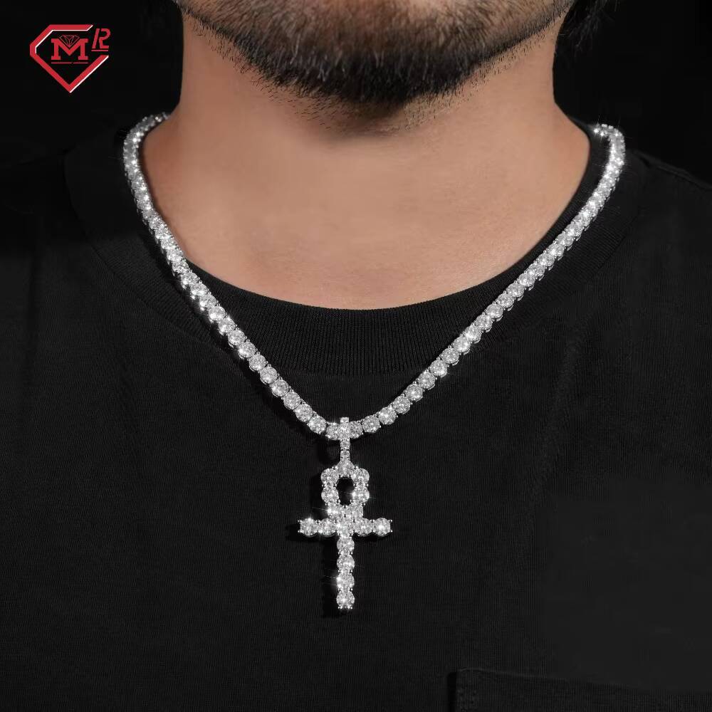 Wholesale Price Ankh Cross Pendant VVS Moissanite Diamond 925 Silver Hiphop Jewelry Moissanite Pendant