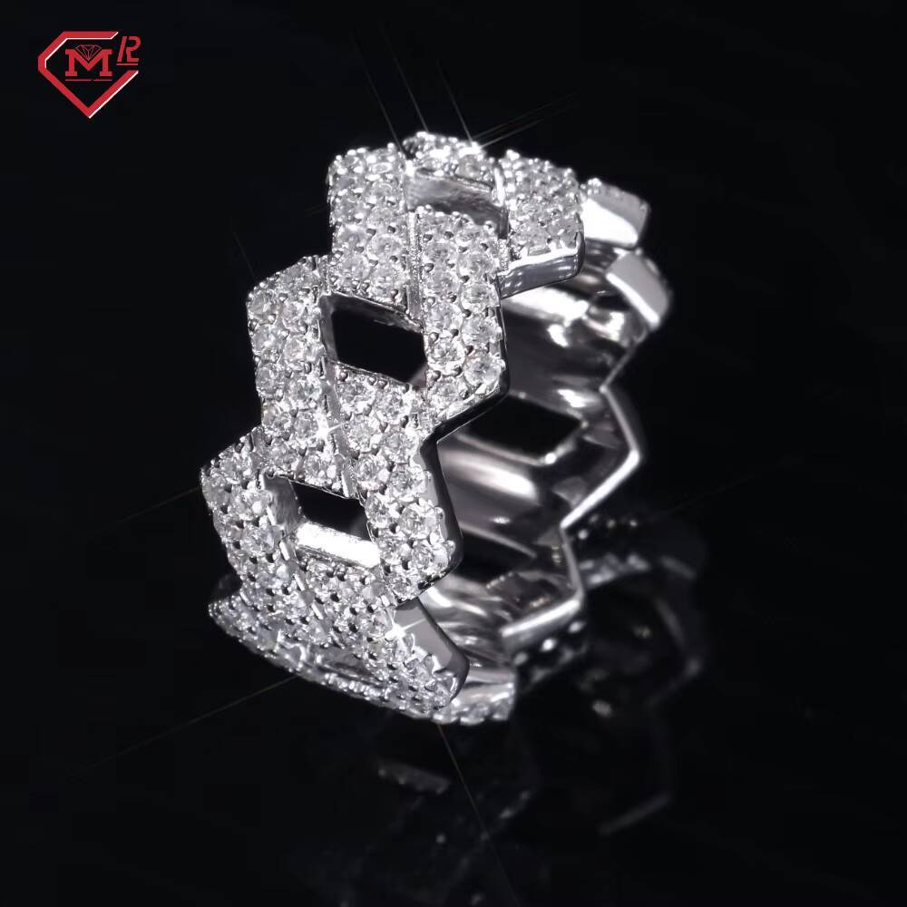 Hiphop Jewelry Men Rings Cuban Half VVS Iced Out Straight Edge 925 Silver Moissanite Ring