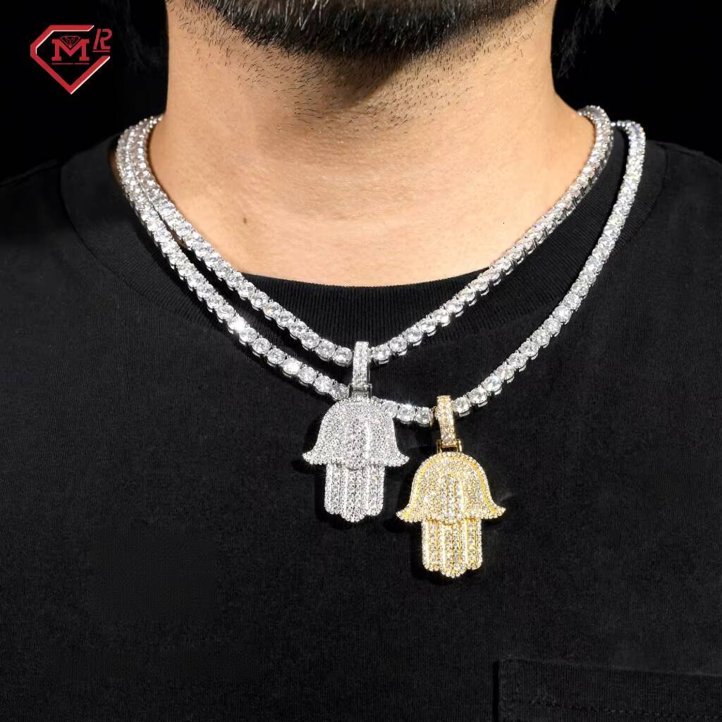 GRA Certificate Hiphop Moissanite Charm Pendant 925 Silver VVS Iced Out Diamond Hamsa Hand Pendant
