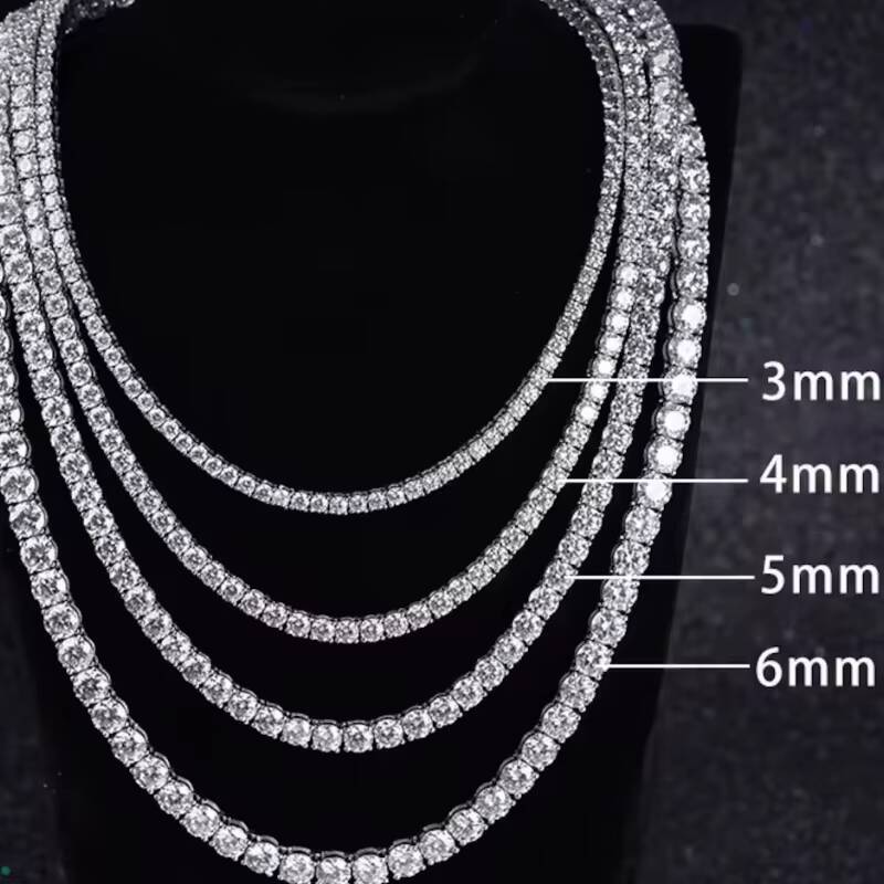 Wholesale 2mm 3mm 4mm 5mm 65mm Hip Hop Jewelry 925 Sterling Silver Tennis Chain Iced Out Moissanite Tennis Chain Necklace