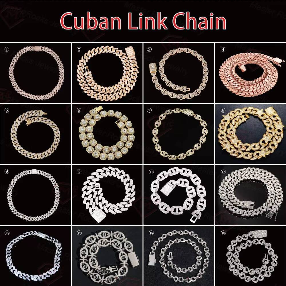 14mm Cuban Link Chain Pass Diamond Test 925 Silver 2 Rows Hiphop Jewelry Necklaces Moissanite Cuban Chain