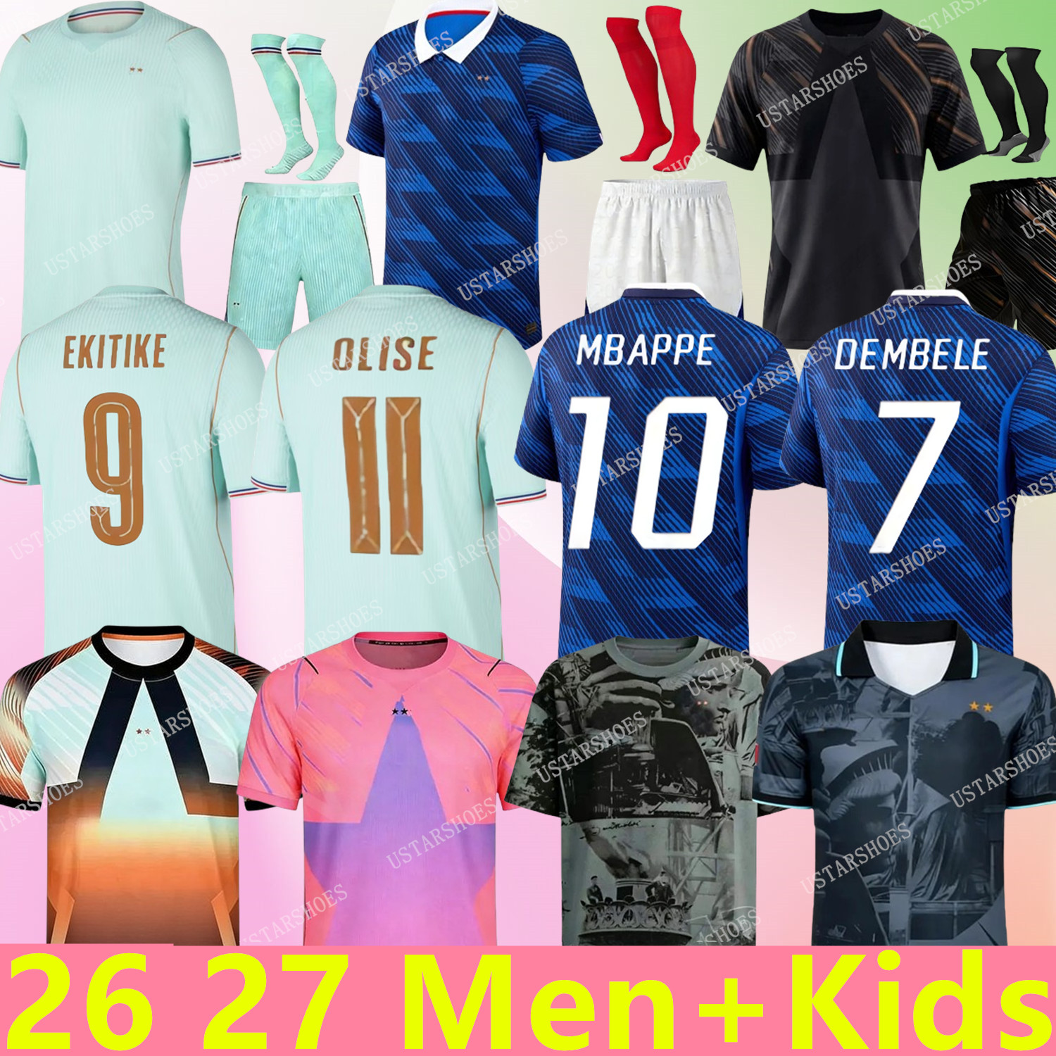 Maillot France 2026 World Cup French Soccer Jereys Final DEMBELE GIROUD GRIEZMANN MBAPPE PAVARD KANTE POGBA THURAM 26 27 Maillot De Foot Equipe Football Shirt Kid kit