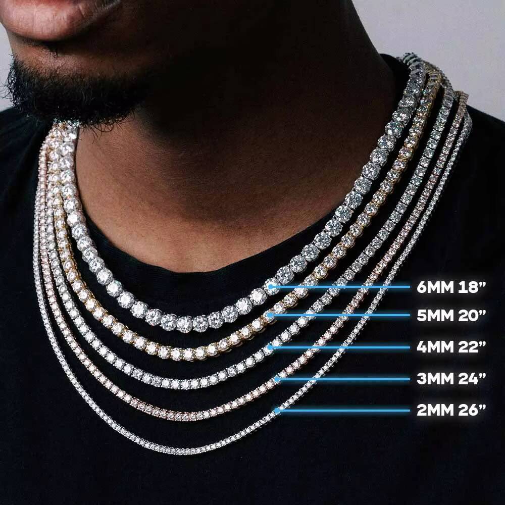 Hot Selling 4mm Tennis Chain Necklace Custom Iced Out Vvs Diamond 925 Silver Moissanite Tennis Chain