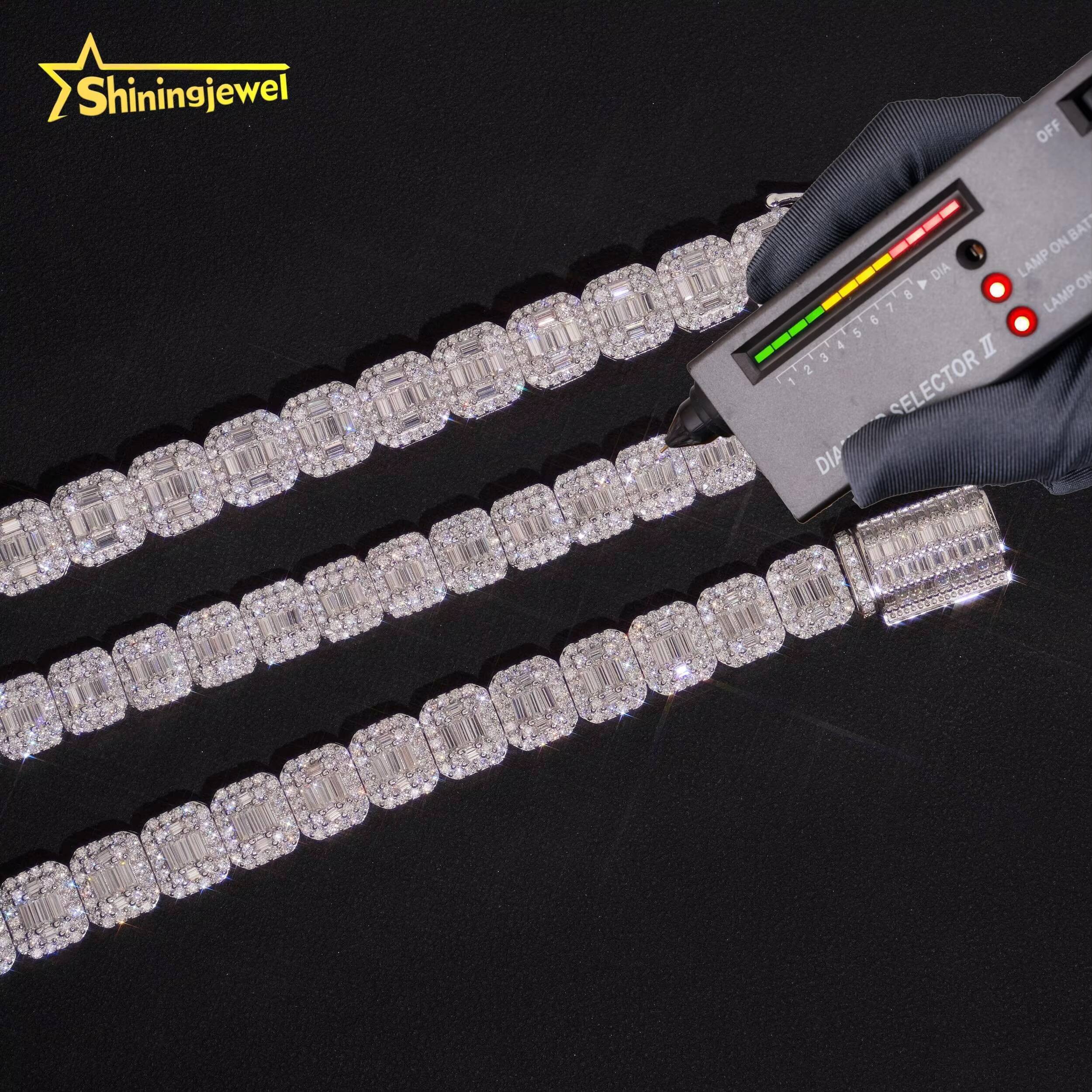 3 Styles Fashion Men 10mm Baguette Cut VVS Moissanite Solid 925 Silver Hip Hop Jewelry Iced Out Cuban Link Chain Bracelet